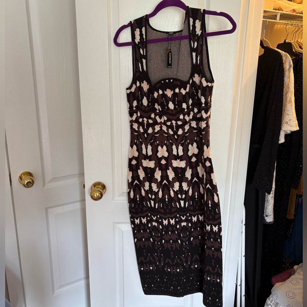 Express Black and Tan Cut Out Backless Midi Dress